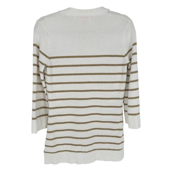 Lilly Pulitzer White Sweater Gold Metallic Stripes Tie Front Winter Casual S - Picture 2 of 8